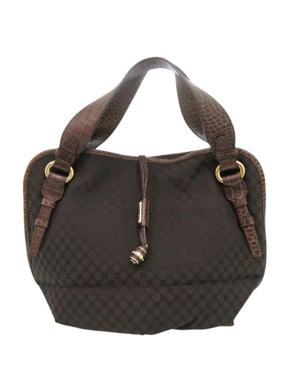 Celine Macadam Canvas Embossed Leather Brown Handbag